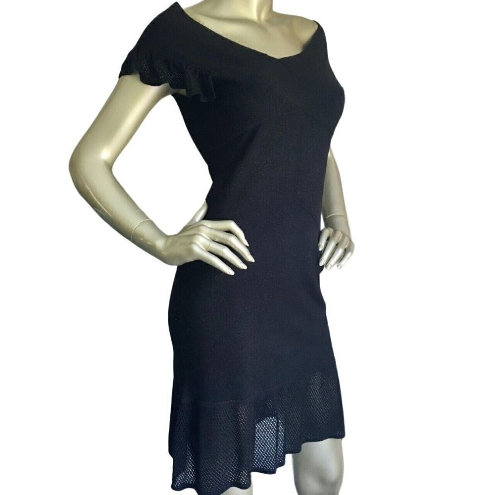 Zac Posen for Target Off Shoulder Black Knit Dress Gold Metallic Deep V Neck M